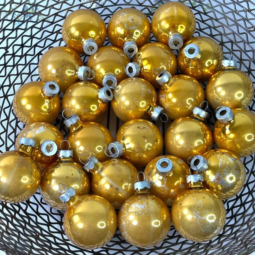 24 Vintage Gold Glass Ball Christmas Ornaments HD Hallmark